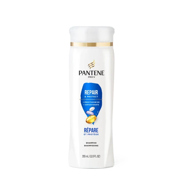 Pantene Pro-V Repair and Protect Shampoo bottle 12 fl oz with powerful Pro-V nutrients and antioxidants for 2x less breakage