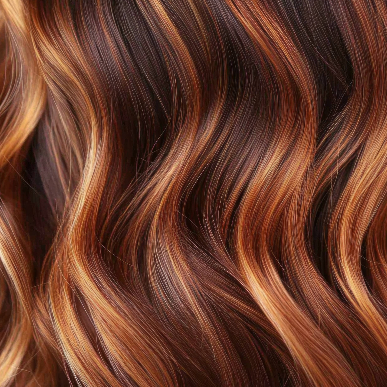 Close-up of a woman's wavy hair with warm highlights and visible shine