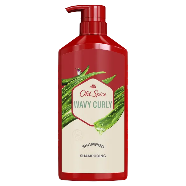 Old Spice Wavy Curly Shampoo, red bottle with pump top