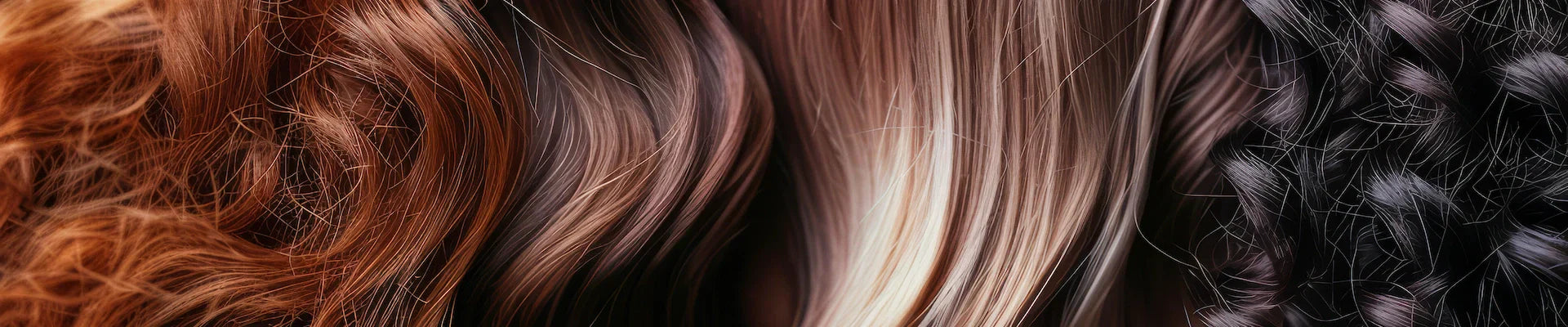 Close-up collage of different hair textures and colors displayed side by side