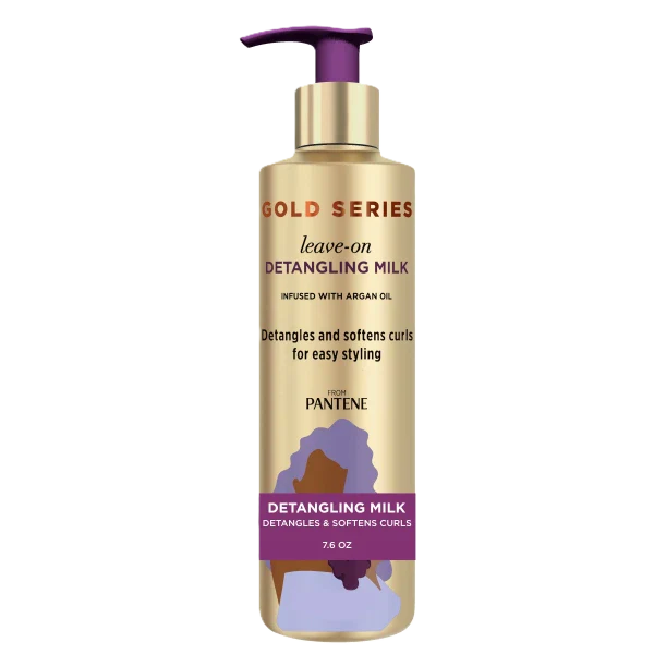 Pantene Pro-V Gold Series Leave-On Detangling Milk, 7.6 Fl. Oz, it smoothes the cuticle for easier combing and a moisturized look and feel. Helps tame frizz for more defined curls or sleeker strands